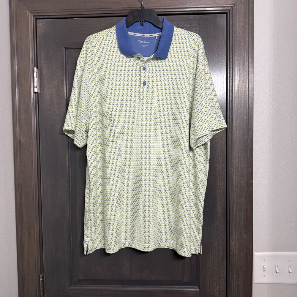 Walter Hagen NWT Mens Clubhouse 19th‎ Hole Polo Shirt XL White Lime Golf